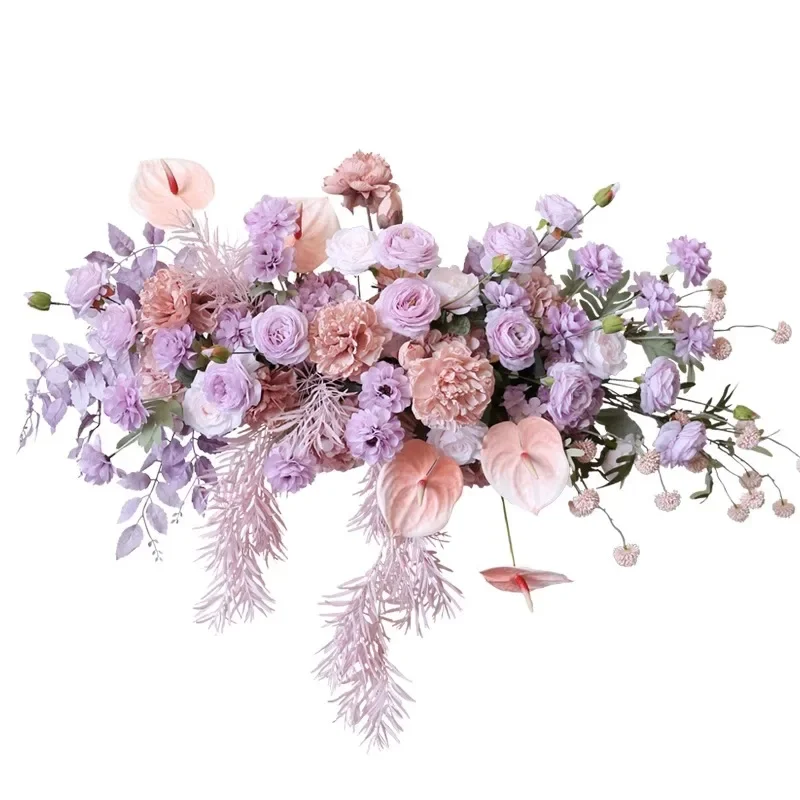 Wedding Props Flower Row Arrangement Artificial Welcome guests Arch Decor Purple Hanging Flower Row Floral Party Stage Props