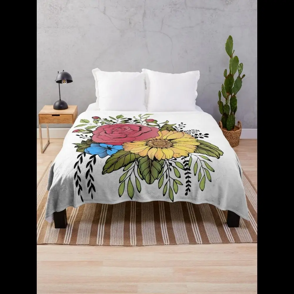 

SUNFLOWER ROSE Throw Blanket Soft Cozy Plaid Design for Home Decor Living Room Couch Bed