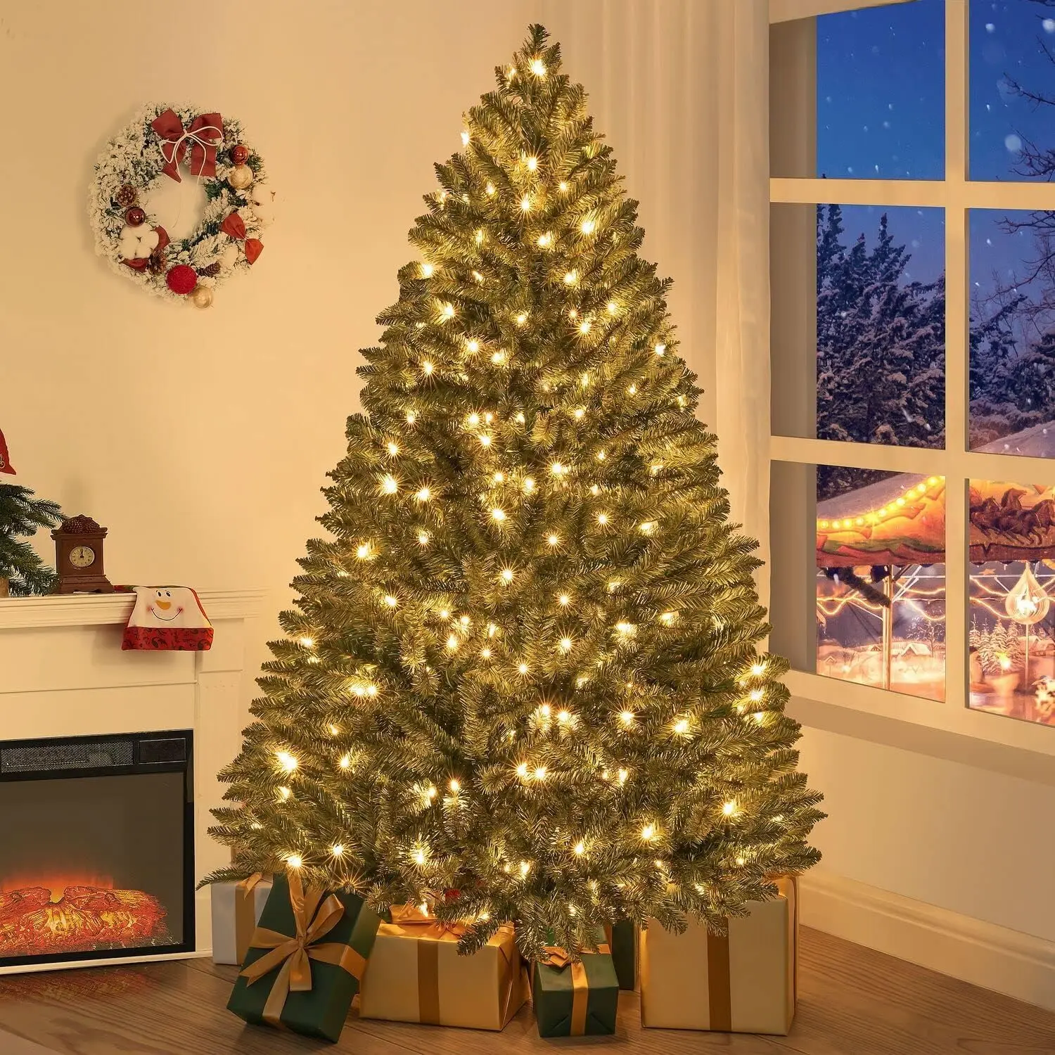 

Prague 6.5ft Prelit Artificial Christmas Tree with Foot Pedal, 1197 Branch Tips, 450 Warm Lights and Metal Stand, 49" Wi