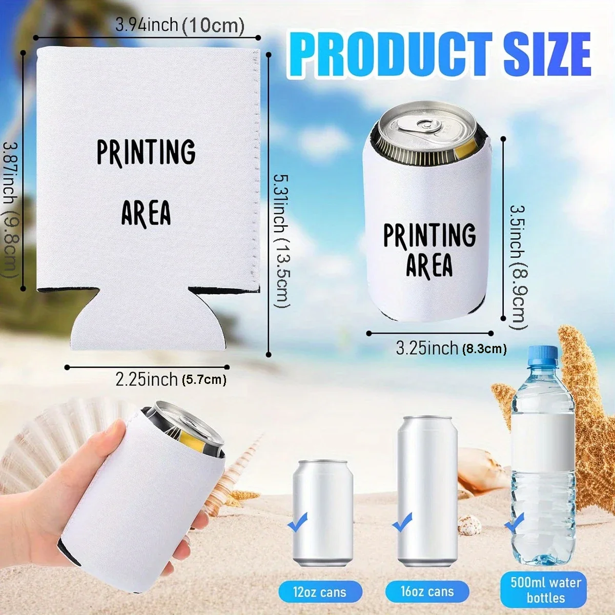 6/12pcs White Neoprene Can Cooler Sleeves DIY Sublimation - Durable for Beer, Soda, Water Bottles, Birthdays, Weddings