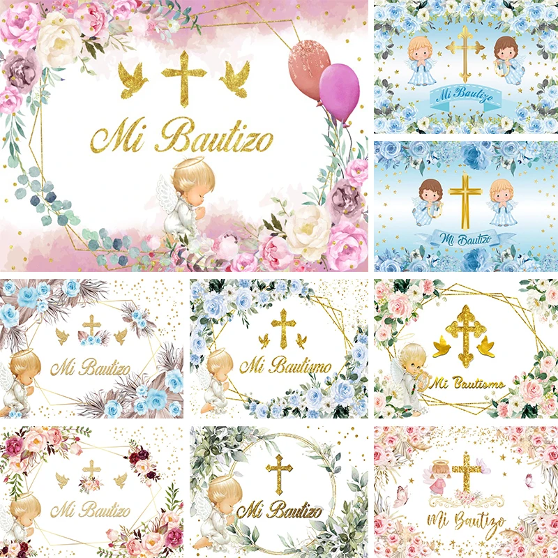 Фон Mi Bautizo God Bless You My Baptism Baby Shower Ангел украшения для мальчиков и девочек на крестины Декор для вечеринки баннер фон