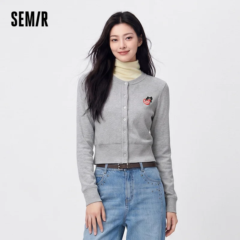 Semir Women Tshirt Long Sleeve Cropped Open Front 2026 Autumn Slim Look Versatile Casual Style Soft Knit Top Daily Wear