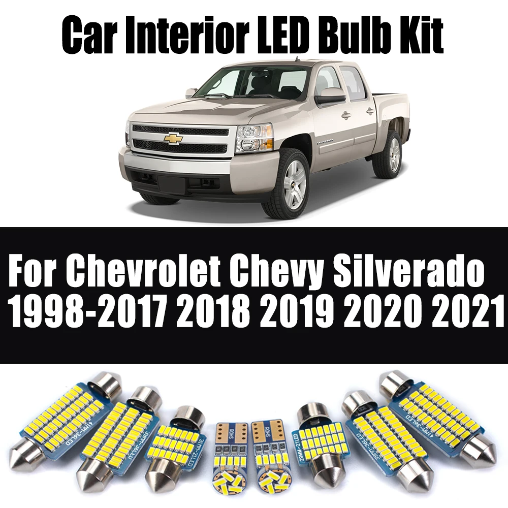 

Светодиодные внутренние лампы для чтения Canbus, комплект купольного освещения для Chevrolet Chevy Silverado 1998-2017 2018 2019 2020 2021, автомобильные аксессуары