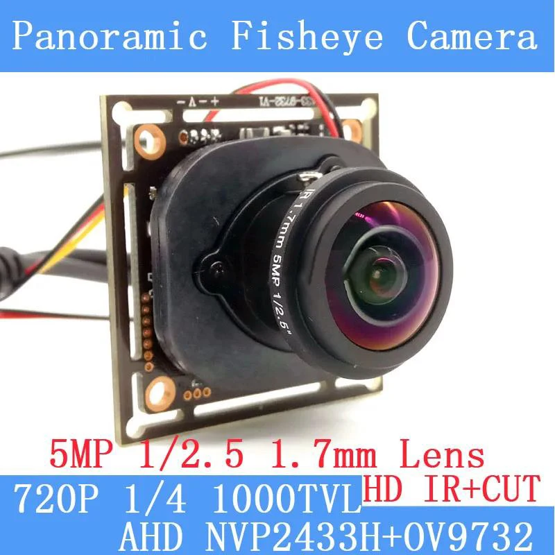 PU`Aimetis 4 em 1 1.0MP Câmera panorâmica Lente olho de peixe Vista de 360 graus Câmera 720P AHD IR ODS/Cabo BNC