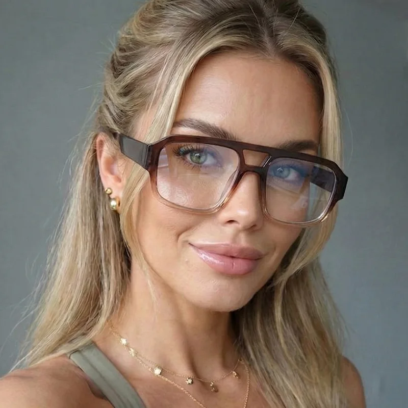 European American Style Woman Eyeglasses Frame Double Bridge Anti Blue Light Glasses Woman New Stylish Female Glass