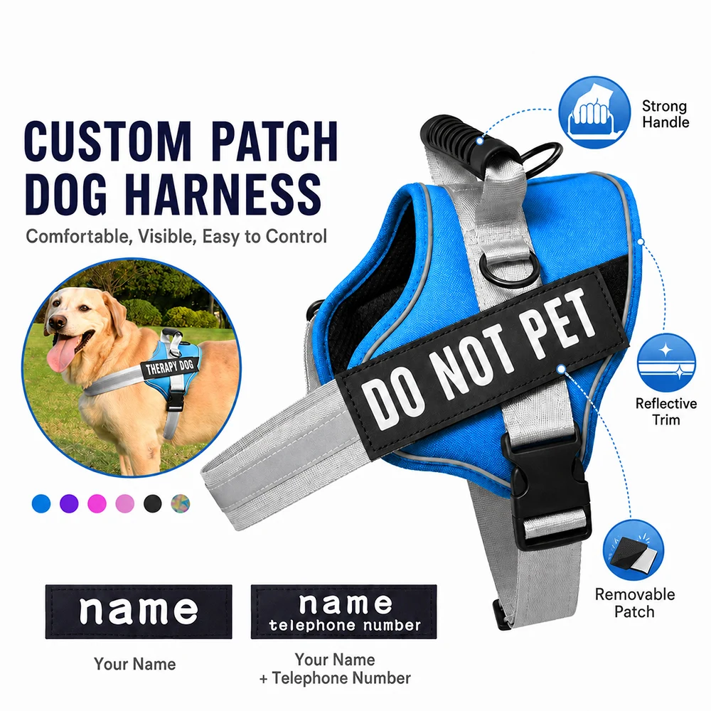 Nylon Reflective Dog Harness Personalized Breathable Dog Harness With ID Name Tag Pet Harness for Small Medium Large Dogs