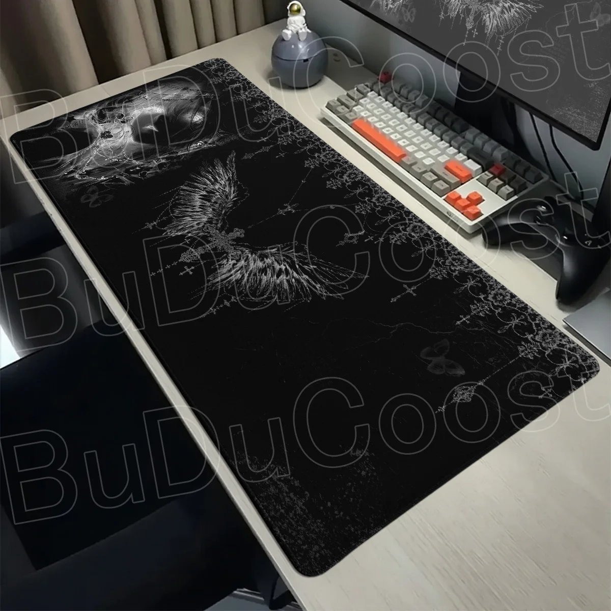 Mouse Pad Large Gamer 80x30cm PC Keyboard Desk Long Mouse Mat Rubber Tapis Souris Gaming Notbook Angel Anime Girl Black Mousepad