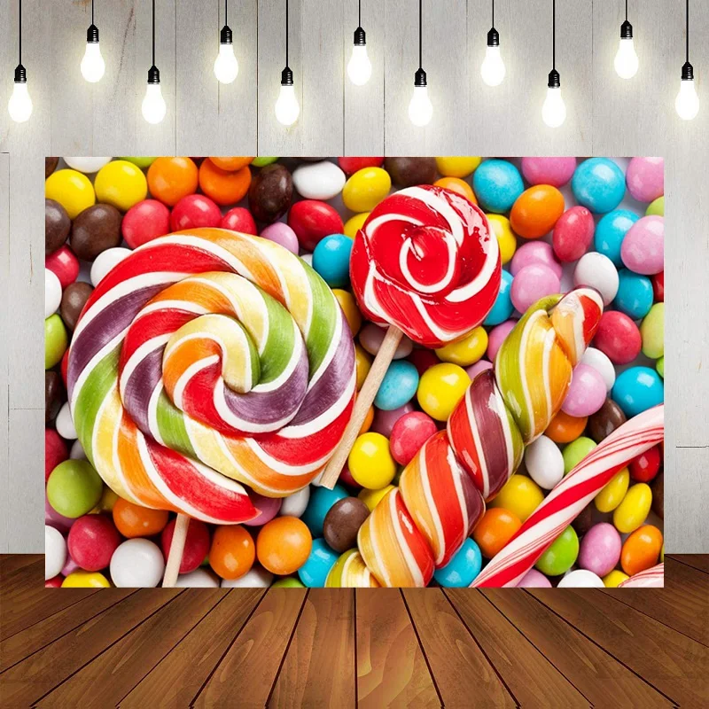 Sweet Colorful Swirl Lollipops Candy Beans Photography Background Birthday Party Banner Backdrop Indoor Decoration Wallpaper