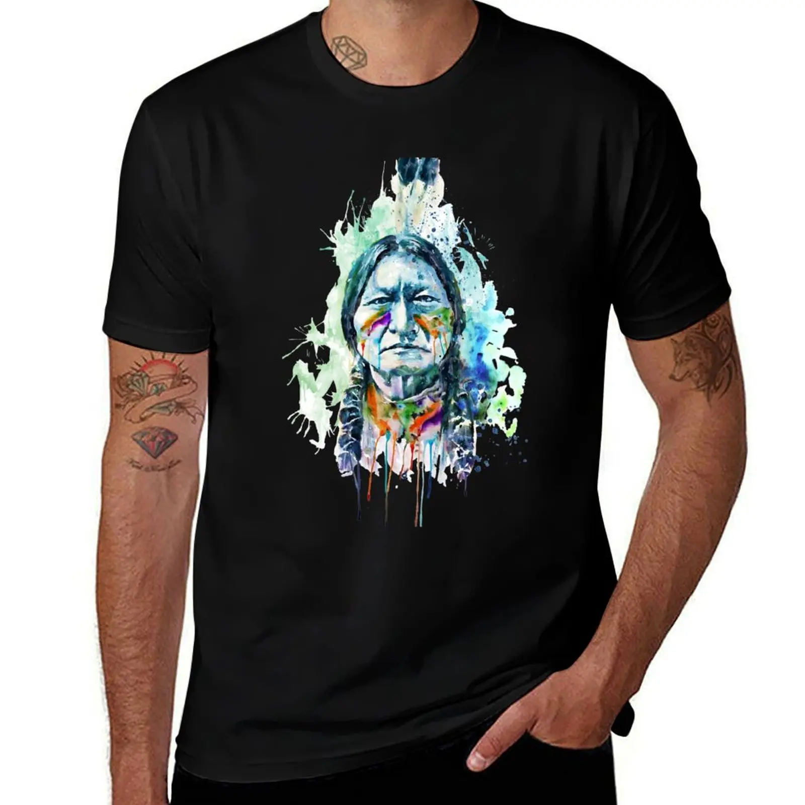 Sitting Bull New Portrait T-Shirt Plus Size Basic Cotton T-Shirt