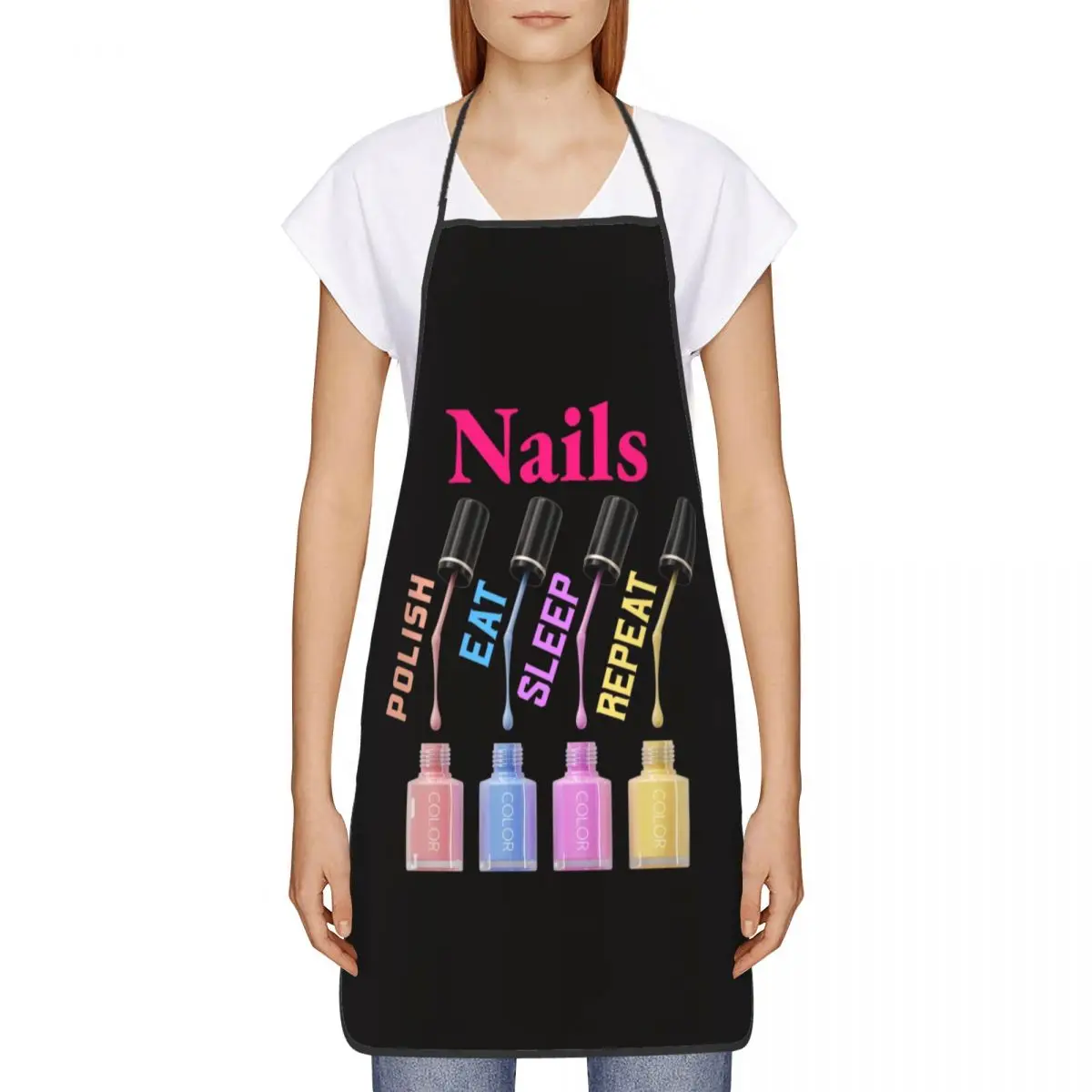 Custom Unisex Nails Polish Eat Sleep Repeat Bib Apron Adult Women Men Chef Tablier Cuisine for Cooking Kitchen Tech Painting