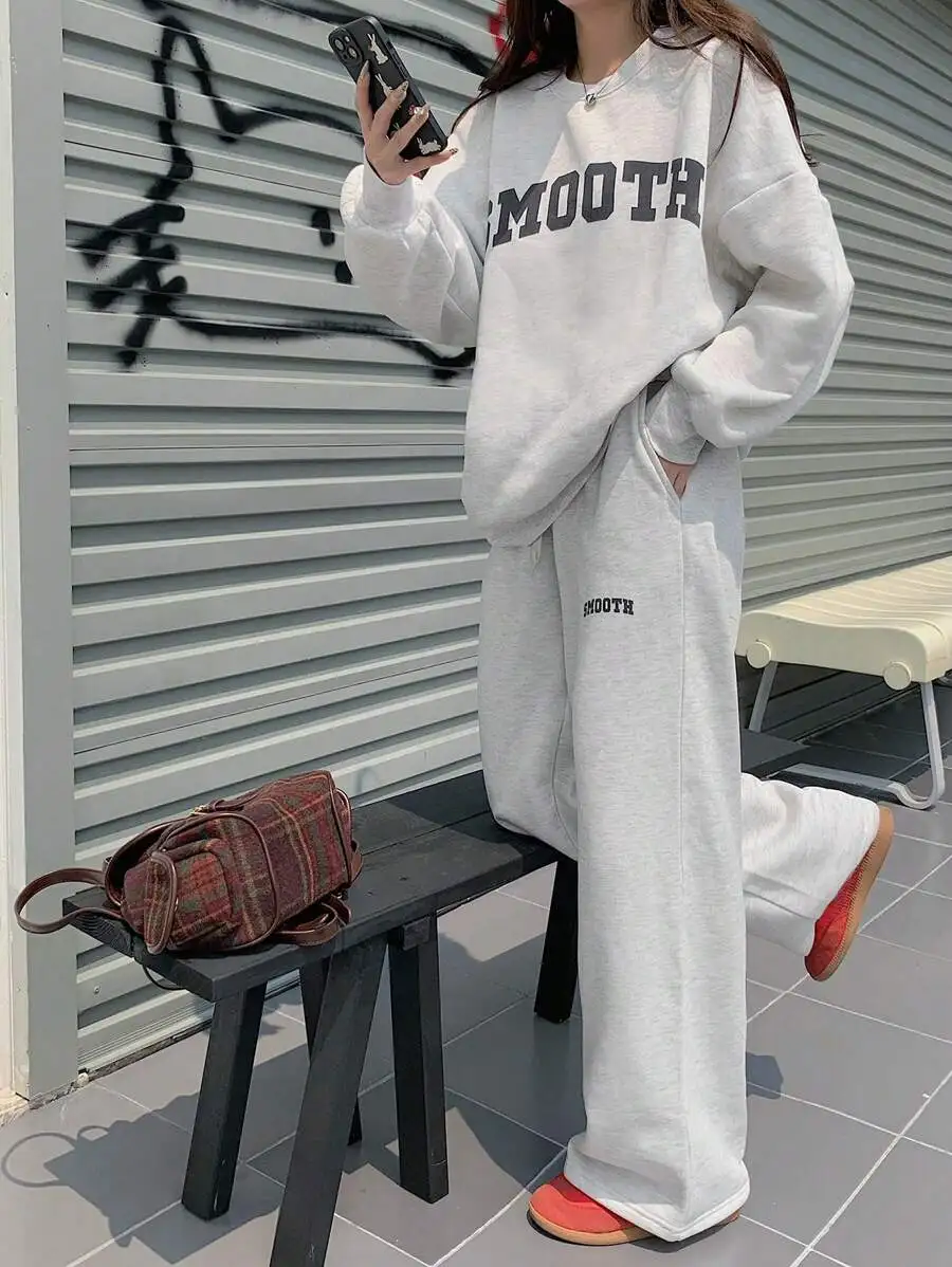 

Oversized Letter Print Sweatshirt And Pants Two Piece Set Casual Lounge Wear