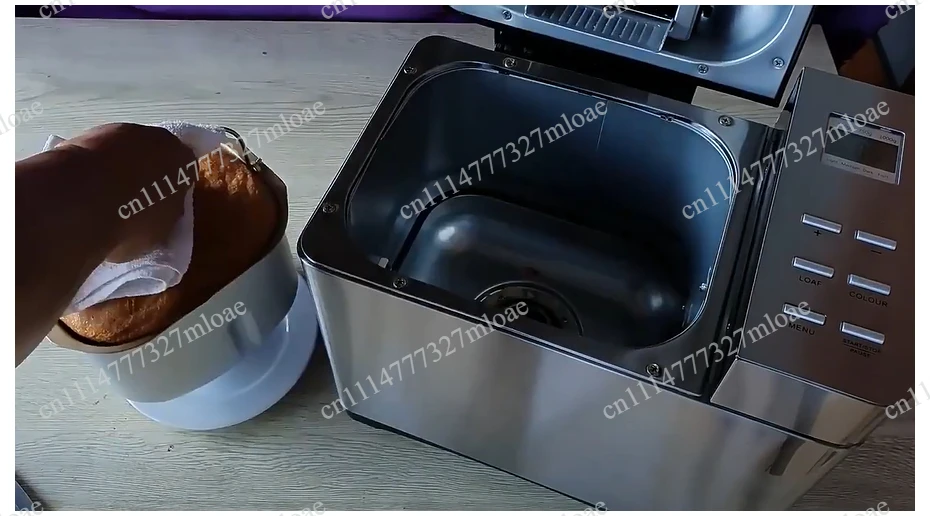 Máquina para hacer pan de acero inoxidable con dispensador de frutas y frutos secos, bandeja de cocción de cerámica antiadherente y panel táctil digital