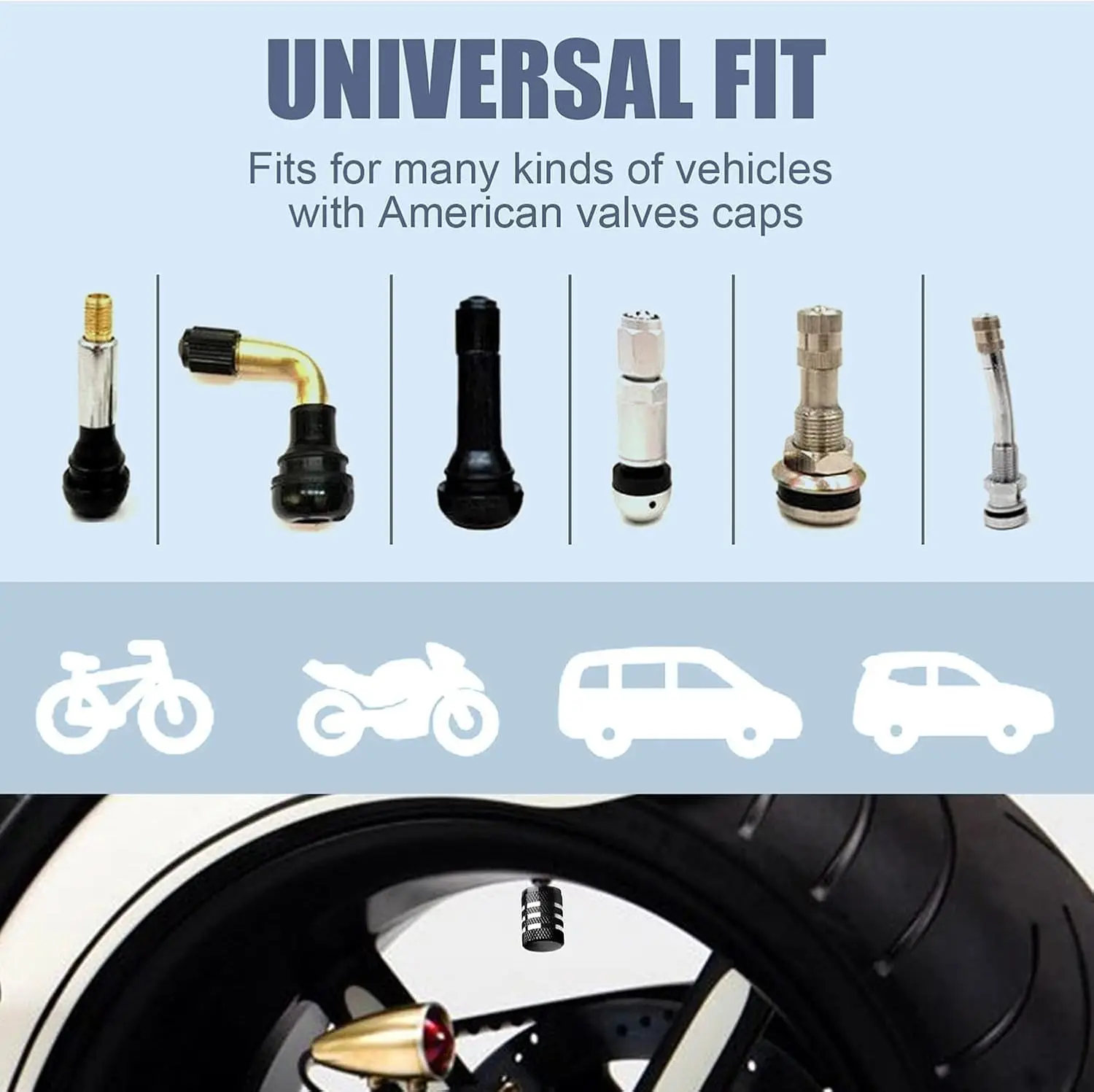 Tire Valve Stem Cap Cover - (4Pack) Tire Air Cap Metal with Plastic Liner Corrosion Resistant Leak-Proof American Flag for Car