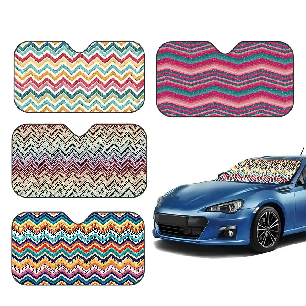 Geometric Zig Zag Wave Printed Car Sun Shade Front Window Sunshade for Most Sedans SUV Blocks Max Uv Rays Keep Your Vehicle Cool