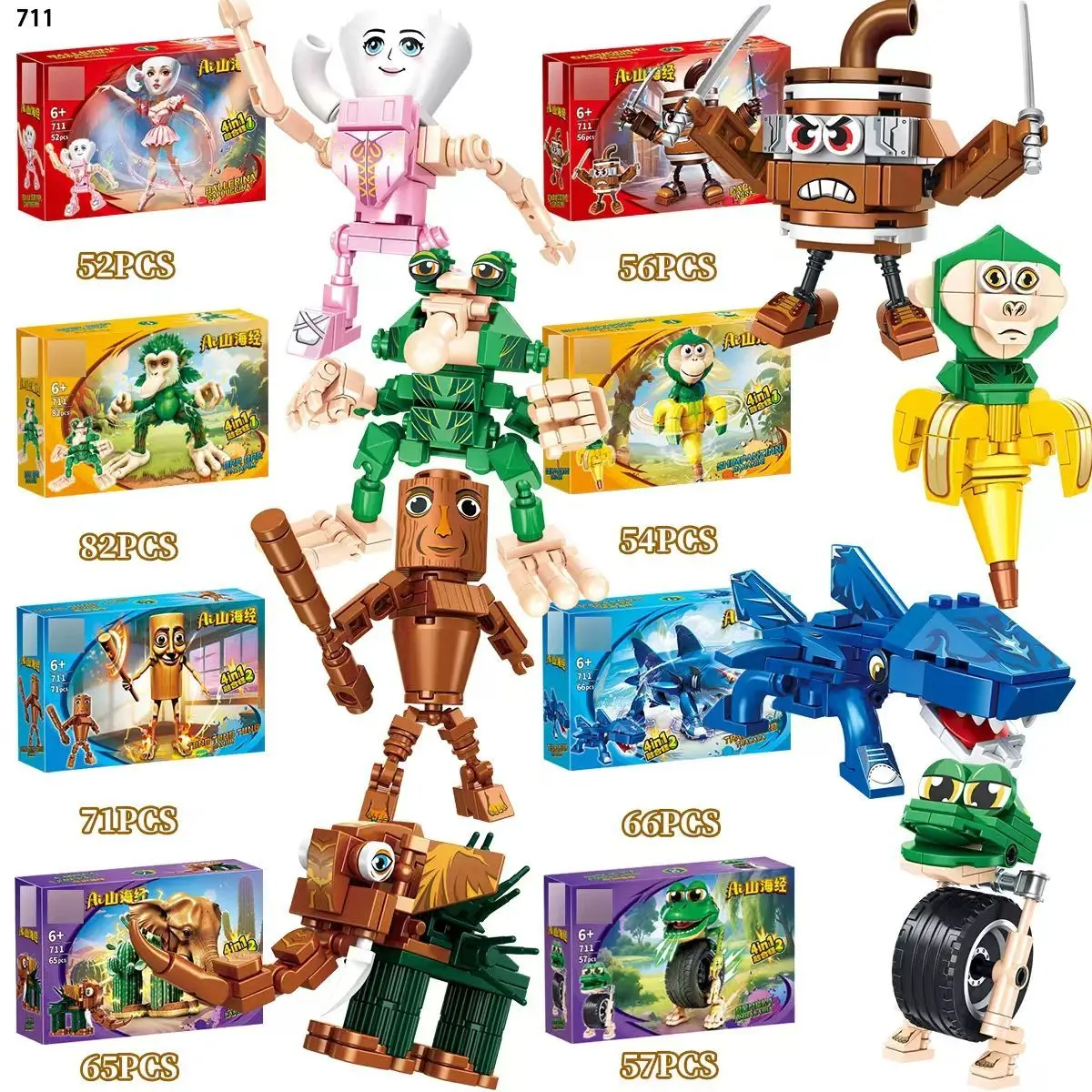 8 pezzi modello set Tungtungtungsahur costruzione di mattoni kit giocattoli da costruzione creativi regalo di compleanno per le ragazze dei ragazzi scatola cieca