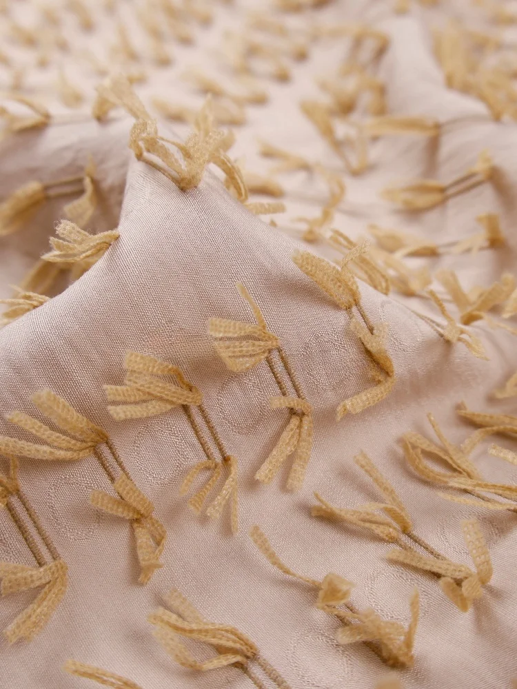 

Шифоновая ткань цвета хаки, приятная для кожи, с 3D-вышивкой и бахромой, из лиоцелла, конопли и хлопка, для пошива платьев и комплектов, в китайском стиле