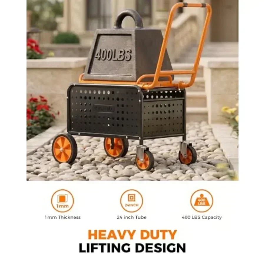 Rolling Garden Work Seat with Wheels, Upgraded Heavy Duty Cart for Seniors with Rotatable 360-Degree Wheels and Extended Handle