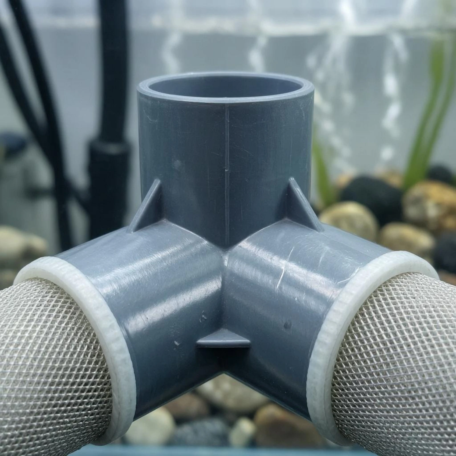Mesh Filter Pipe Fitting Smooth Plastic Body Three-Way Pipe Fitting Plumbing Part Gray