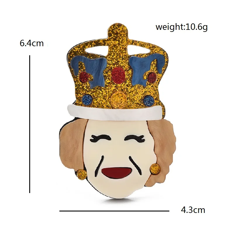 Wuli&baby Acrylic Wear Crown Queen Brooches Pins For Women 2-color Beautiful Smile Lady Figure Party Office Brooch Pins Gifts