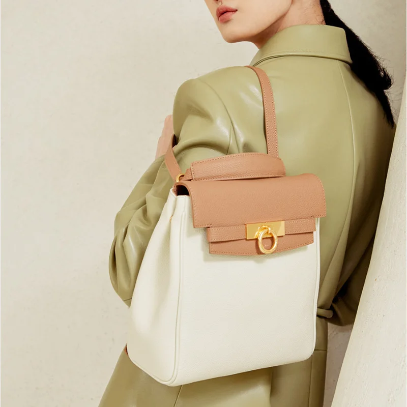 Korean Style Fashion Retro Handle Genuine Leather High-Quality Niche Women's Backpack