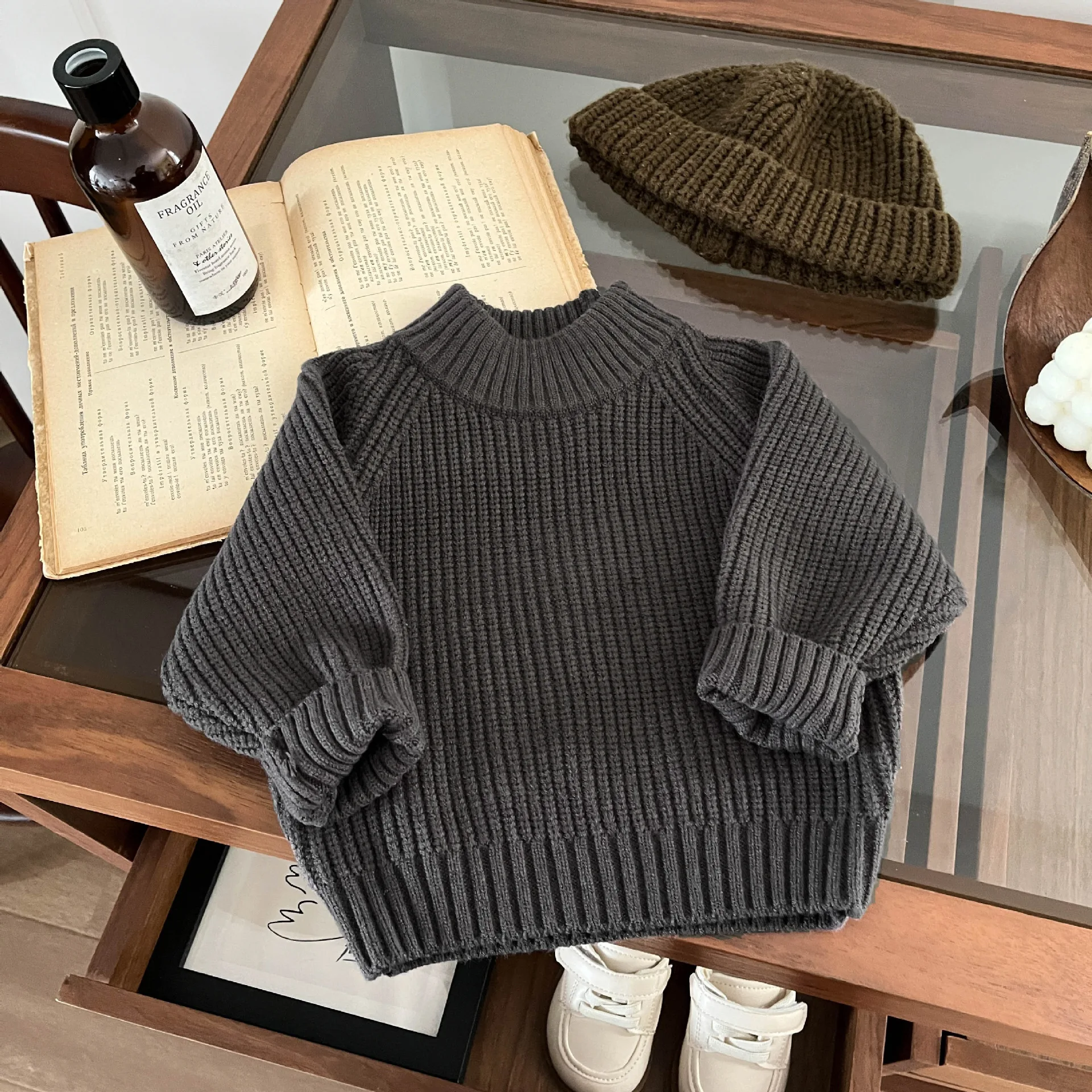 IYEAL Korean Retro Sweater 2026 New Autumn And Winter Children's Knitted Top Semi High Neck Baby Boys Girls Sweater