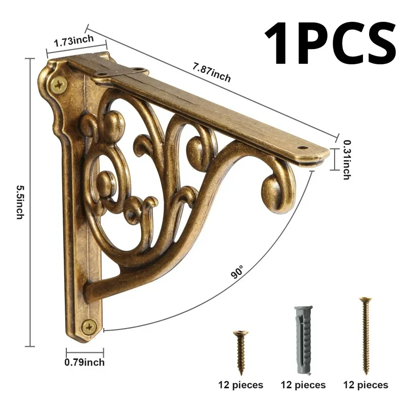 Tripod Wall-Mounted Right-Angle Shelf With Decorative Gold Triangle Bracket And Load-Bearing Wooden Board