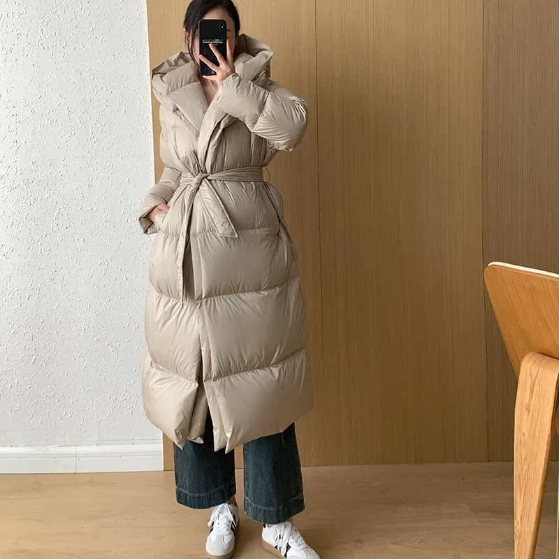 Luxury Style Fake Two Puffer Jacket Women Winter Long Hooded 90% White Duck Down Coat Thick Warm Loose Parkas Windproof Outwear