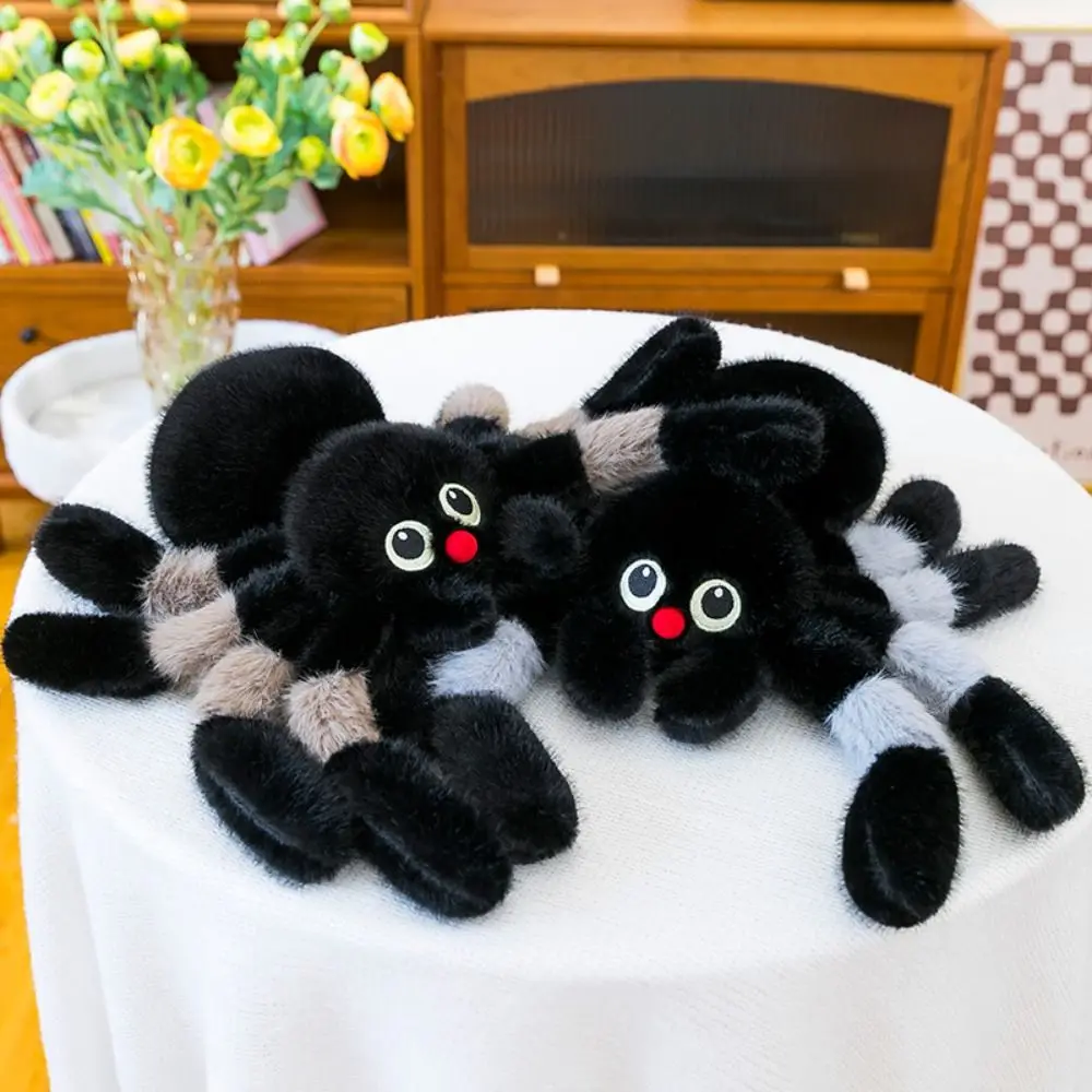 Holloween Decor-muñeco de peluche de araña de ojos de colores, simulación de araña esponjosa, juguete de peluche, cómodo y suave
