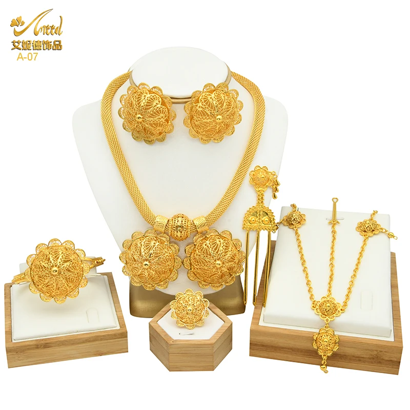 Aniid Parure de bijoux florale dorée 6 pièces 8