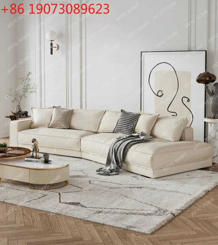 

French Entry Lux R Shaped Down Sofa First Layer Cowhide Living Room