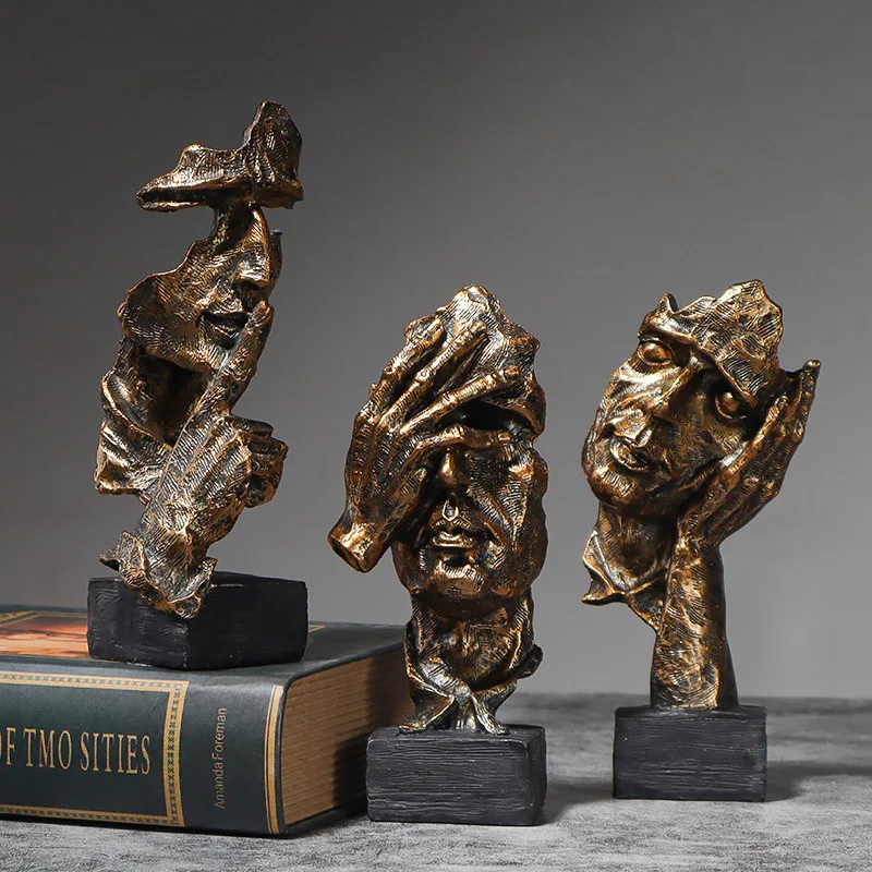 Vintage Silence is Golden Thinker Sculpture Store Counter Decoration Living Room Bedroom Entryway