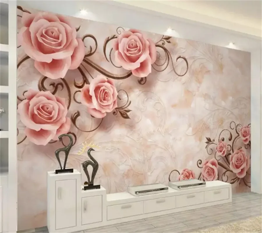 papel de parede Customized wallpaper 3D European rose relief luxury living room TV background wall decoration painting mural