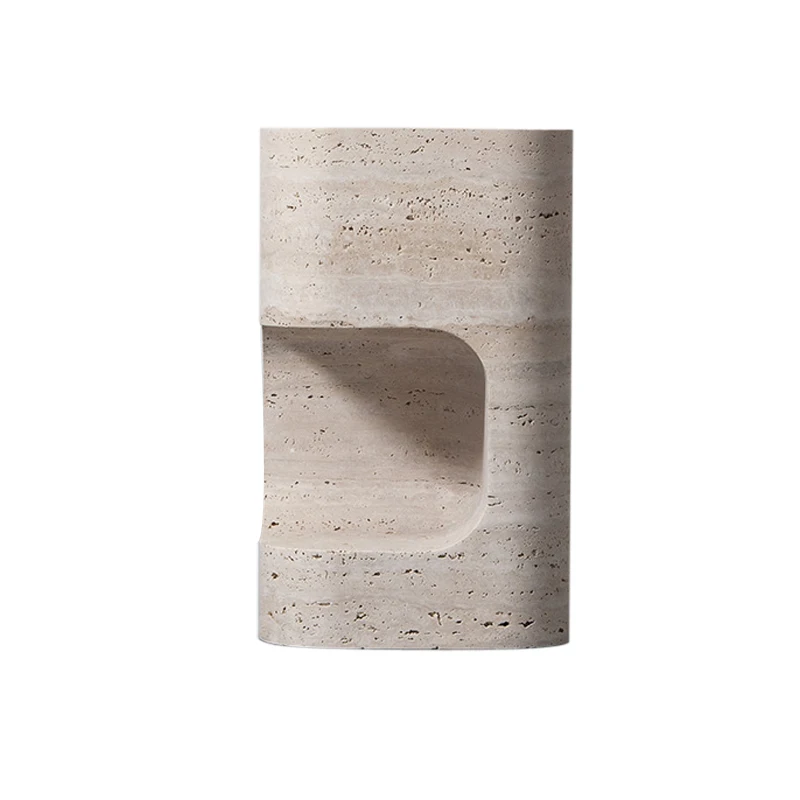 

Nordic natural travertine side table creative storage column display table bedside table