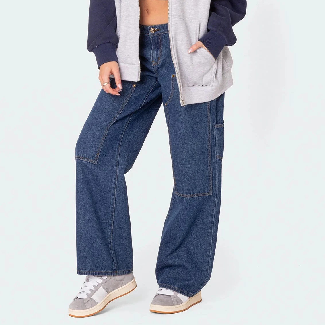 

Женские модные джинсы, однотонные прямые джинсовые брюки, весенние повседневные брюки с карманами