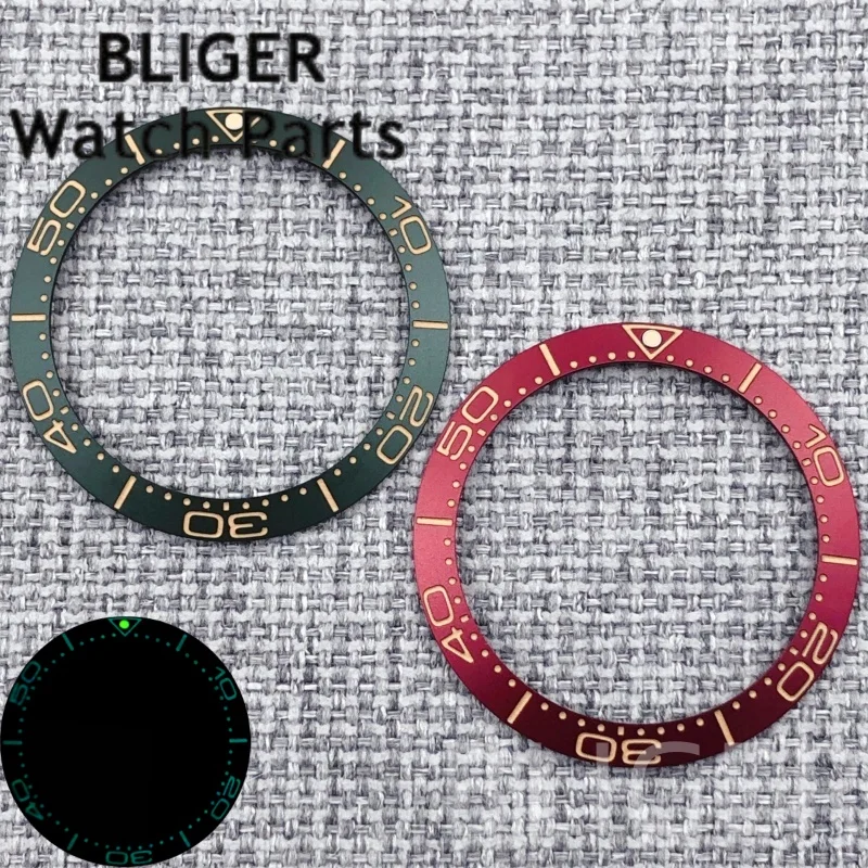 BLIGER Vintage 30.6mm*38mm Aluminum Brushed Red Green Watch Bezel Rose Gold Number Index Luminous Fit 40mm/41mm Watch Case Parts
