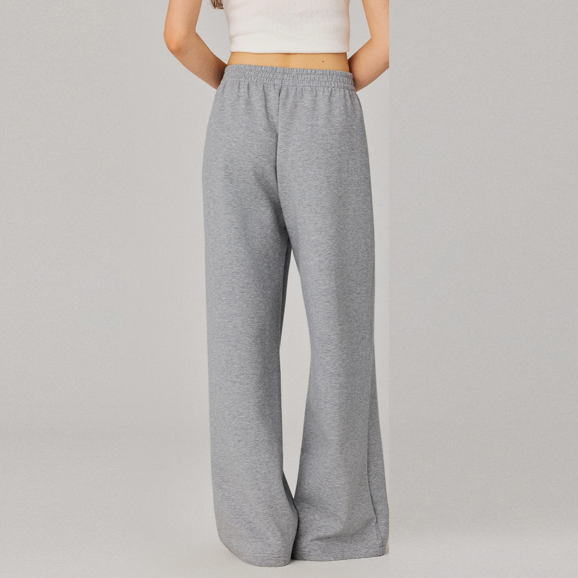 YESCCI Mid‑Rise Women's Pants Elastic Waist With Side Pockets Wide Sweatpants Solid Color Loose Soft Knit Trousers Y716081073