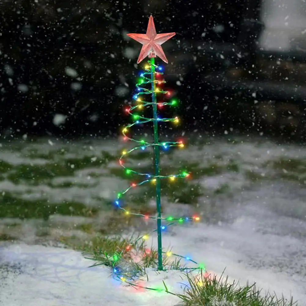 Christmas Tree Lamp Decoration Spiral Tree LED Xmas Tree with Star Topper 3D Solar Garden Lights for Xmas Patio Decor