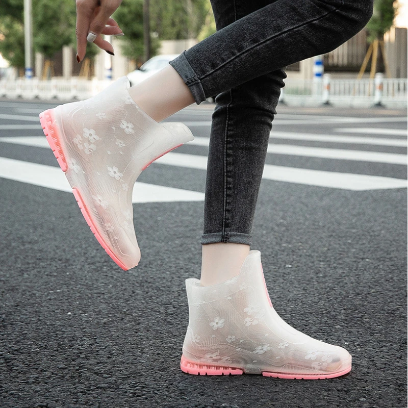 Bottes de pluie en caoutchouc transparent pour femmes, chaussures imperméables, chaussures de cuisine coordonnantes, bottes de pluie à la mode,