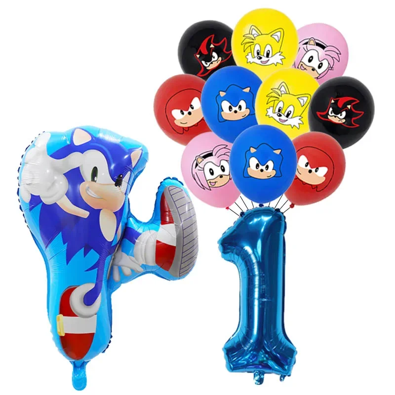 12 sztuk anime Sonic the Hedgehog Balloon Number Foil Globos 1 2 3 4 Years Old Birthday Party Decoration Kid Sonic Theme Party Ball