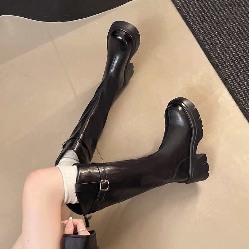 منصة النساء أحذية عالية 2025 جديد أحذية عالية الكعب مكتنزة دراجة نارية أحذية الشتاء فستان أنيق مضخات البريدي الثلوج بوتاس دي Mujer #3