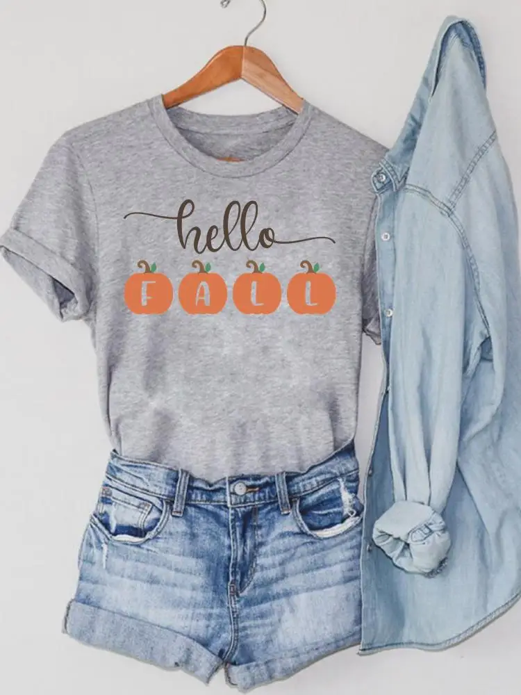 Halloween Women Thanksgiving T Shirt Fall Autumn O-neck Pumpkin Spice 90s Cute Clothing Print Top Style Graphic Tee T-shirt