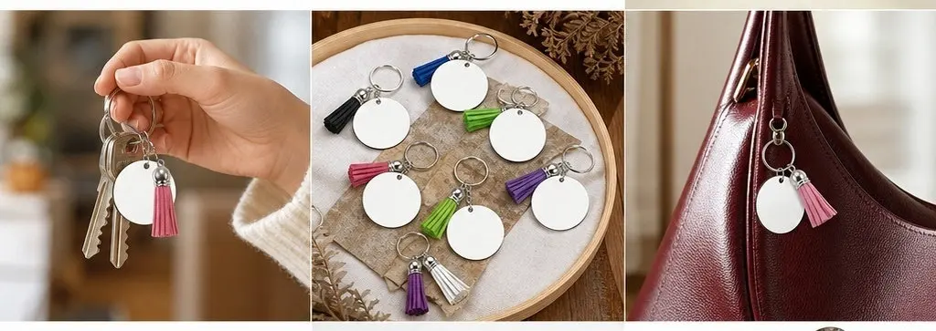 30Sets Smooth Polished Wooden Keychain Blanks Sublimation Key Ring DIY Craft Blank for Custom Pendant Decoration Gift Idea
