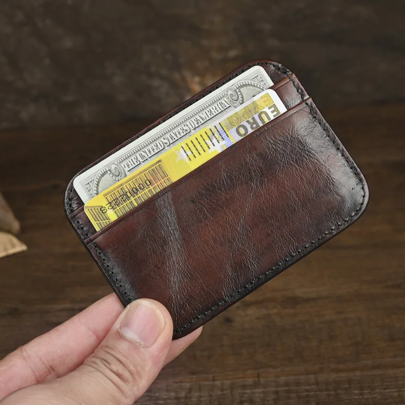 Vintage Men's Genuine Leather Card Holder Slim Minimalist Wallet