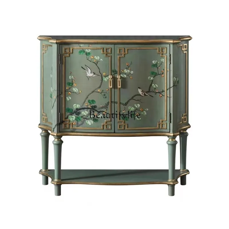 

American retro dining side cabinet old painted European decorative cabinet