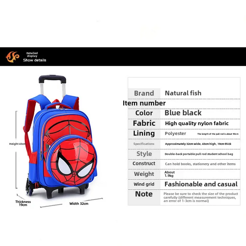 Marvel Spider-Man Student Trolley School Bag Stylish Backpack Kids Detachable Load-reducing Trolley Bags Large-capacity Portable