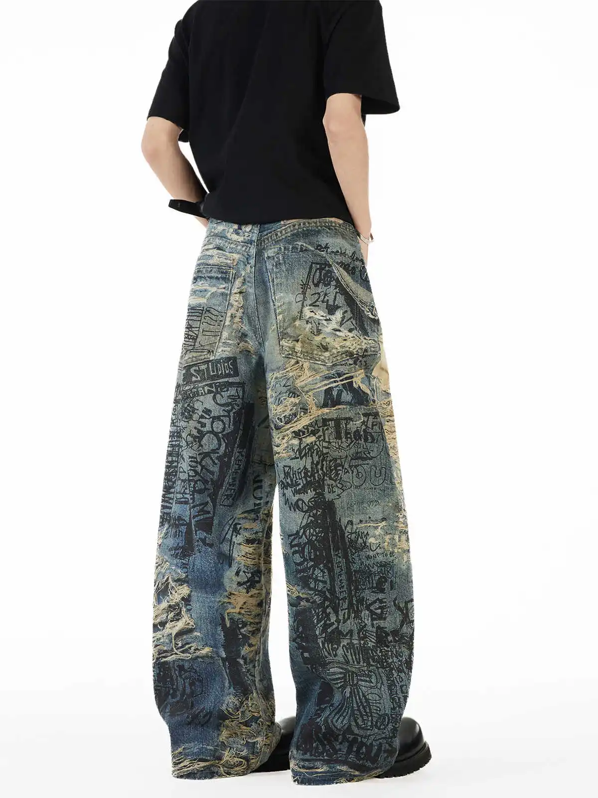 Vrouwen Vintage Baggy 3d Print Jeans Japanse Y2K Streetwear Harajuku Denim Broek Hip Pop 2000s Wijde Pijpen Cyber Punk Broek
