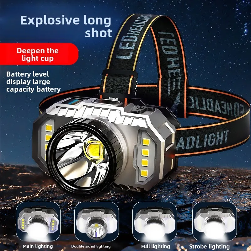 LED Multifunctional Torch Flash Light Headlight Outdoor Camping Powerful Headlamp USB Rechargeable Battery Indicator Head Lamp