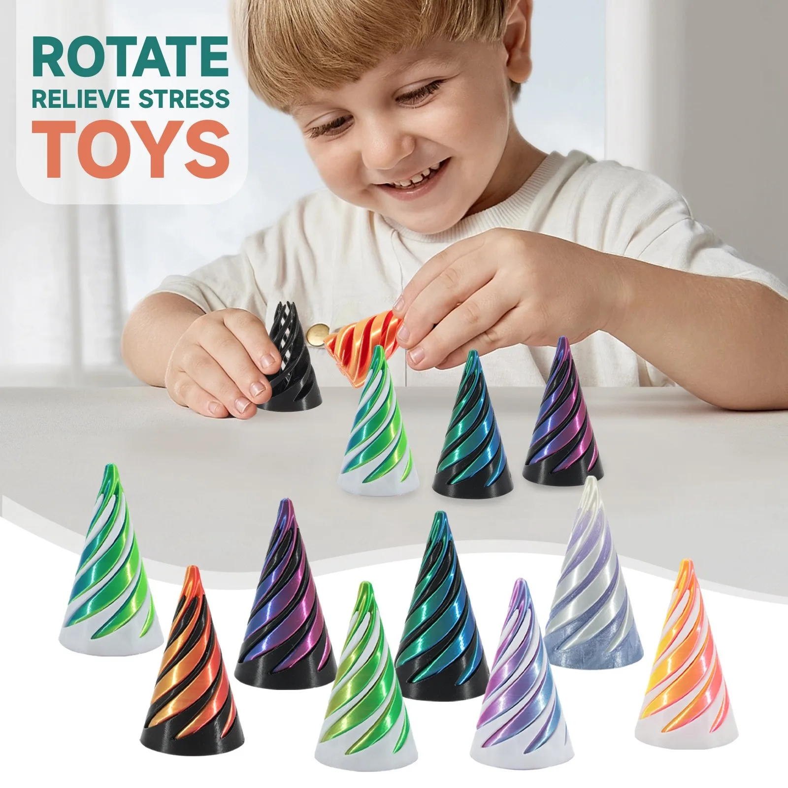 3D Printed Spiral Cone Toy Impossible Pyramid Passthrough Sculpture Pass Through Pyramid Toy Mini Vortex Thread Illusion GIFT