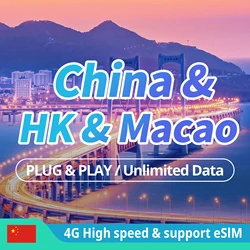 China Mainland & HongKong & Macau Prepaid SIM Card Travel Unlimited Internet Data card Can use FB INS WA Google support eSIM