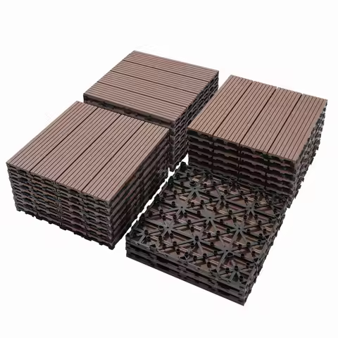 Wood Plastic Composite Deck Tiles Set of 20, Sustainable FSC Composite Decking Resist Rust, Water, Weather, Easy to DIY